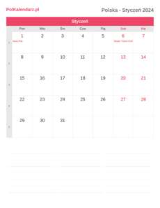 Kalendarz 2024 Styczeń