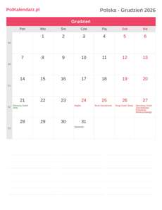 Kalendarz 2026 Grudzień