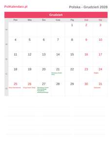 Kalendarz 2028 Grudzień